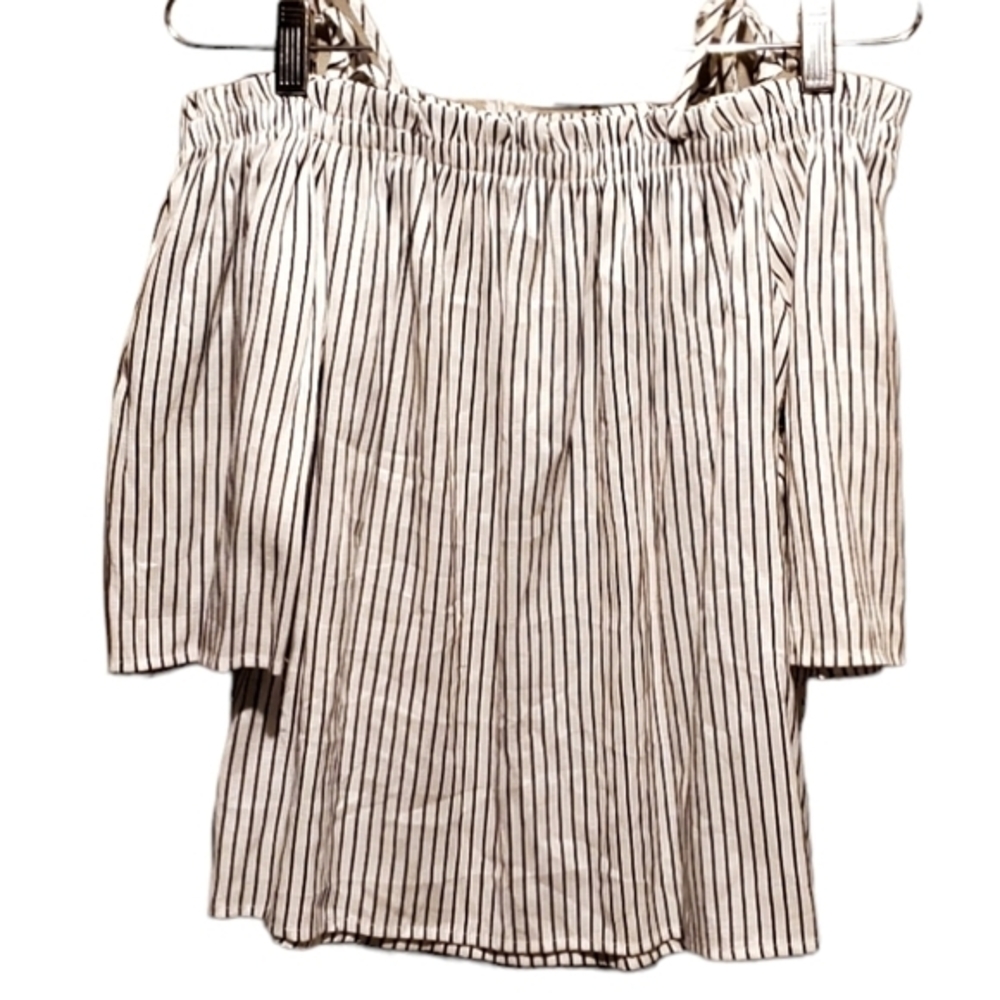 Blue Rain Striped Rayon Blend Off Shoulder Ties Blouse Top‎ Small